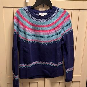 Fair Isle Vineyard Vines sweater, navy w pink and light green and blue